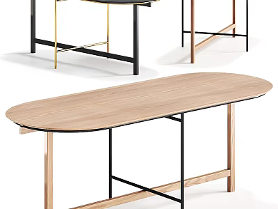 Modern Oval Wooden Coffee Table With Oak Top And Metal Frame Design 3d model
