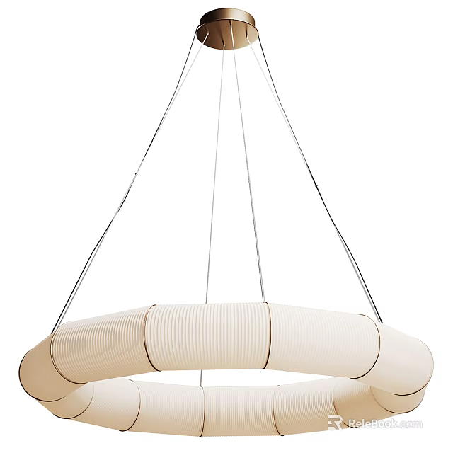 Modern Beige Textured Circular Hanging Chandelier For Interior Living Space 3d model 