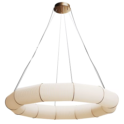 Modern Beige Textured Circular Hanging Chandelier For Interior Living Space 3d model
