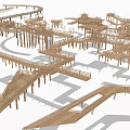 Intricate Wooden Walkway Structure With Connected Platforms And Curved Paths 3d model