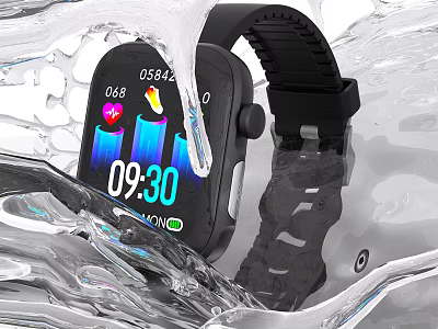 Smart Digital Sports Watch With Black Strap Waterproof Time And Health Data Display Features 3d model