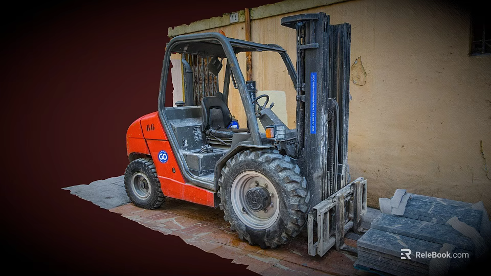 Red Industrial Forklift Utility Vehicle Featuring Large Tires For Warehouse Operations 3d model 