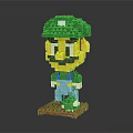 Lego Built Toy Figure With Green Hat Yellow Face Blue Overalls On Orange Base