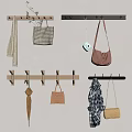 Wooden And Black Wall Hooks For Organizing Hanging Handbags Scarves And Umbrella