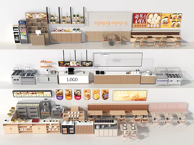 Modern Restaurant Interior Featuring Open Kitchen Counter Seating And Menu 3d model