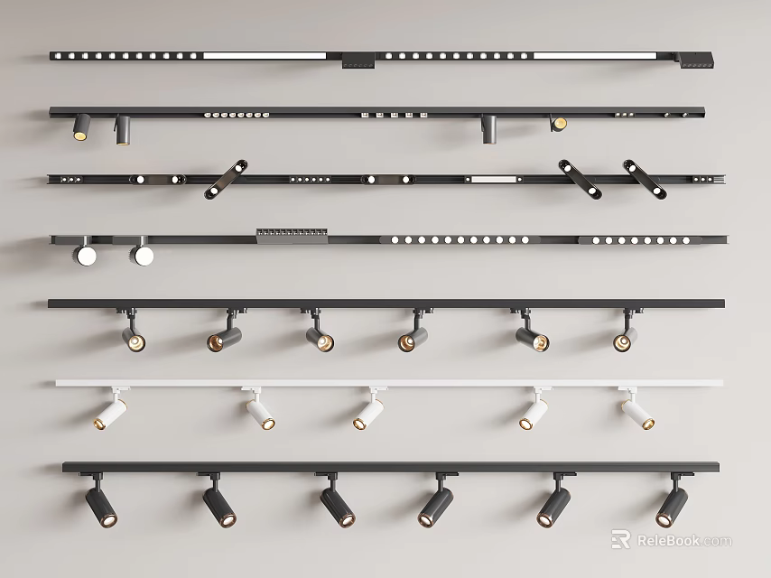 Modern Downlights And Spotlights Track Lighting With Various Styles And Colors 3d model 