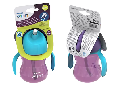 Philips AVENT Toddler Sippy Cups With Handles In Different Colors And Packaging 3d model