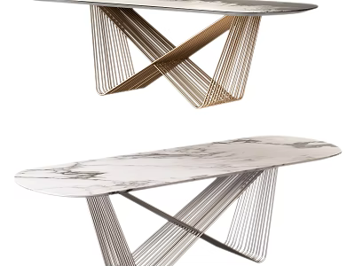 Elegant Modern Dining Table With Oval Marble Top And Crossed Metal Wire Legs 3d model