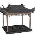 Traditional Chinese Garden Landscape With Classic Pavilion Black Tiled Roof Curved Eaves And Carved Railings
