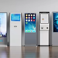 Multiple Modern Self Service Kiosks With Interactive Screens Showing Ads Apps And Payment Interfaces
