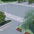 Well Designed Road Facilities At Urban Intersection With Crosswalks Trees Benches And Markings
