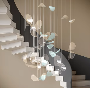 modern stairwell chandelier revolving staircase 3d model