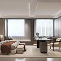 Modern Bedroom Interior Design With Large Bed Window Bench Desk Chair And Bookshelf