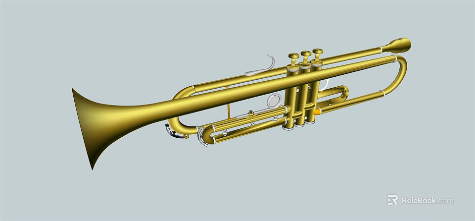 Golden Brass Trumpet Musical Instrument With Shiny Surface And Professional Structure 3d model 