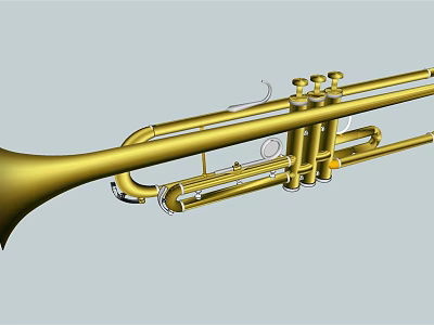 Golden Brass Trumpet Musical Instrument With Shiny Surface And Professional Structure 3d model
