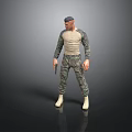 3D Male Character With Camouflage Pants Long Sleeve Shirt Holding Gun Standing On Gray Background