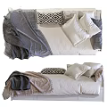 Modern Single Bed Design Featuring Patterned Pillows Gray Blankets And Beige Sheets 3d model
