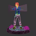 Blonde Character In Black Outfit Standing On Glowing Rune Base Emitting Blue Lightning From Hands