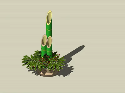 Green Bamboo Plant with Three Stems and Lush Green Leaves in Decorative Pot 3d model