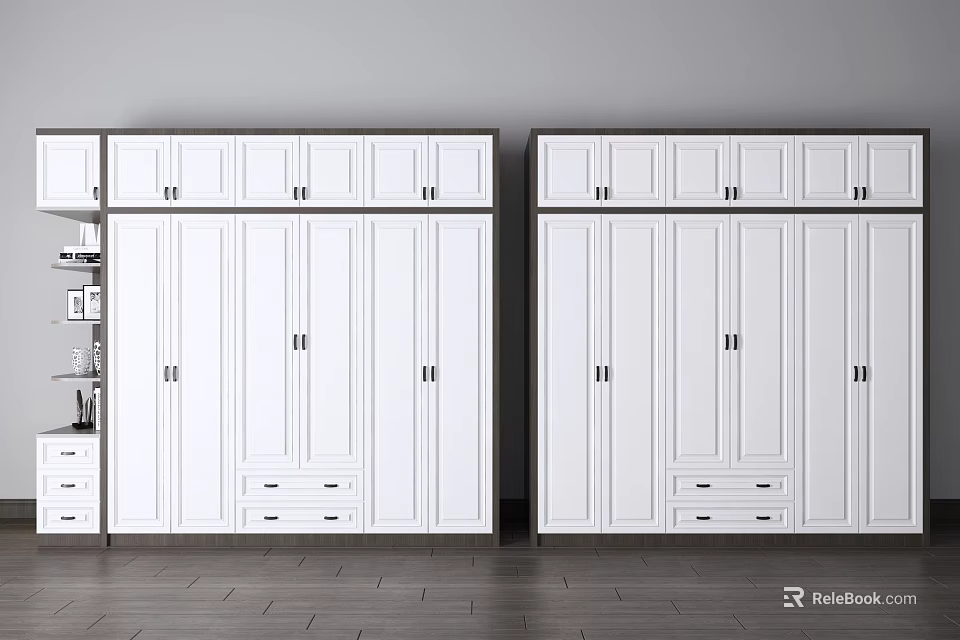 Modern White Wardrobe Design With Multiple Doors Upper Cabinets And Drawers 3d model
