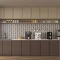 Modern Office Pantry Interior With Light Brown Cabinets Tile Wall Coffee Machines And Cups