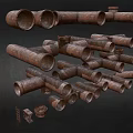 Rusty Metal Pipes With Different Types Of Fittings In Industrial Display Setup