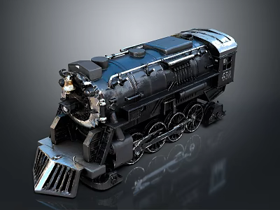 Vintage Black Steam Locomotive Model With Detailed Metal Wheels And Front Grille 3d model