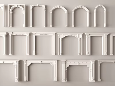Various White Door Frame Designs With Arched Shapes And Decorative Details 3d model