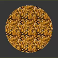 Natural Wood and Stone Circular Surface with Colorful Yellow Orange Granular Fragments