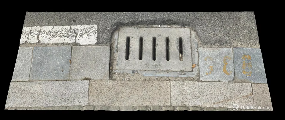 Gray Stone Pavement With Outdoor Drainage Grate And Urban Street Design 3d model 