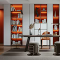 Modern Study Room Interior With Bookshelves Books Table Chair And Decorative Elements 3d model