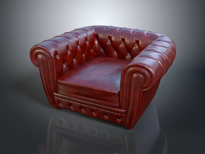 Classic Red Leather Tufted Armchair With Rolled Arms And Decorative Button Details 3d model