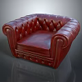 Classic Red Leather Tufted Armchair With Rolled Arms And Decorative Button Details