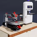 Hardware Tools Display With Red Tool Accessory And White Machine On Wooden Cabinet