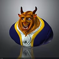 Cartoon Beast 3D Model With Horns Yellow Fur Blue Coat And White Collar