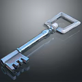 Shiny Metal Key With Square Head And Reflection On Dark Surface 3d model