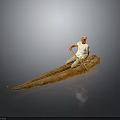 Traditional Wooden Boat With Person Rowing Using Oar On Calm Water