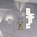 Modern Wall Lamps in Various Styles Mounted on Gray Wall with Decorative Designs