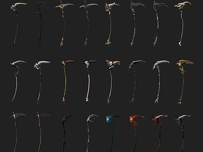 Various Stylish Sickle Weapons With Diverse Colorful Handle And Blade Designs 3d model