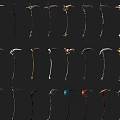 Various Stylish Sickle Weapons With Diverse Colorful Handle And Blade Designs