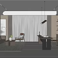 New Chinese Style Study Desk Sofa Combination 3d model
