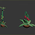 Cartoon Style Plants Featuring Curved Green Stems Yellow Lanterns Red Flowers And Orange Bases