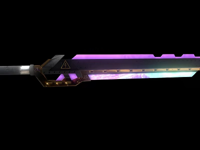 Futuristic Sword With Purple And Colorful Glowing Blade And Geometric Decorative Design 3d model