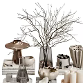Stylish Decorative Ornament Set With Glass Vase Branches Metal Candle Holder Ceramic Bowls And Books