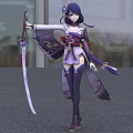 Game and Movie Character With Purple Hair Holding Long Sword In Purple White Outfit