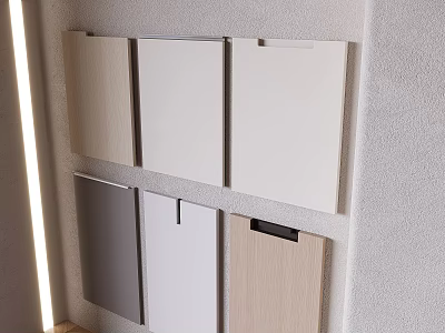 Wall Display Of Cabinet Panels In Various Colors And Materials 3d model