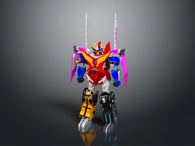 Smart Robot With Vibrant Red Yellow Blue Armor And Detailed Mech Design 3d model