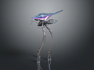 Futuristic Sci Fi Mechanical Creature With Long Slender Legs And Metallic Head Structure 3d model