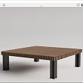 Modern Wooden Coffee Table With Striped Surface And Metal Legs For Living Room