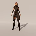 3D Female Game Character With Fitted Dark High Collar Outfit Long Sleeves And Knee Boots
